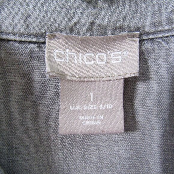 Chicos Weathered Gray Button Up Top Size M 1 Roll Tab Sleeve Pockets Lyocell - Picture 6 of 8